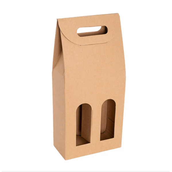 Double Bottle Carrier Window Kraft Box Brown