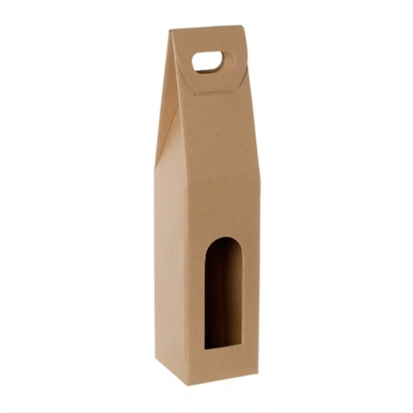 Single Bottle Carrier Window Kraft Box Brown